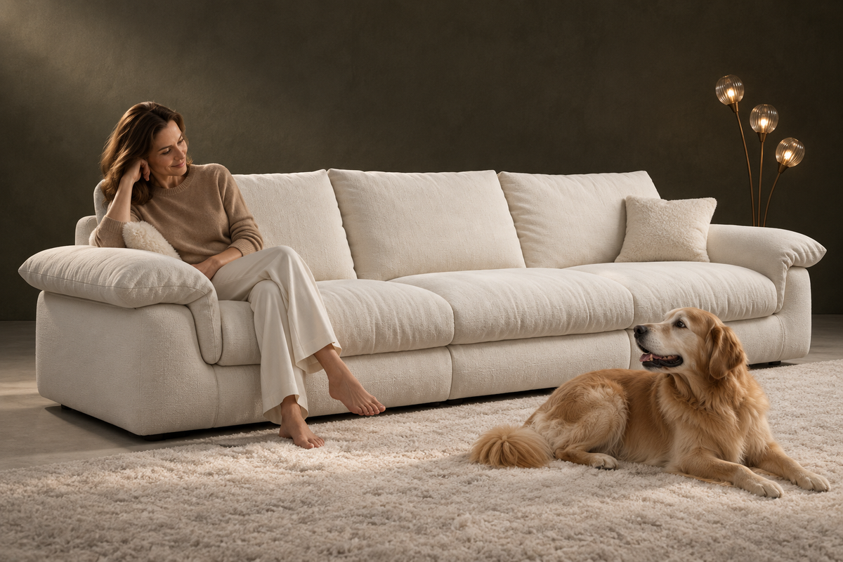 Modern Ultra-Soft Cloud Sofa - Minimalist Cream White Straight Couch