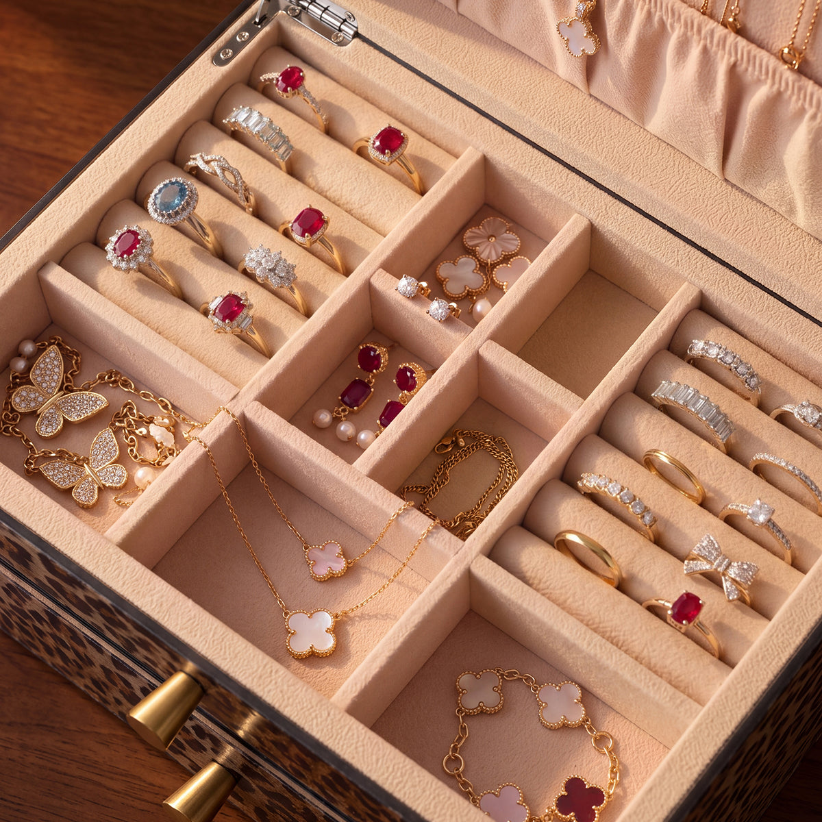 Leopard Print Jewelry Box with Mirror & 3 Drawers | Portable Travel Organizer