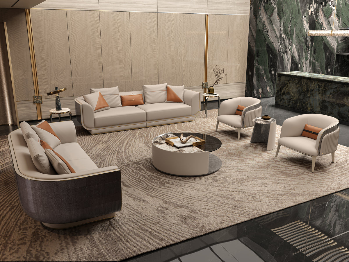 Top view of the luxury custom Mirelano Ripley Sofa set, showing a sophisticated living room seating arrangement.