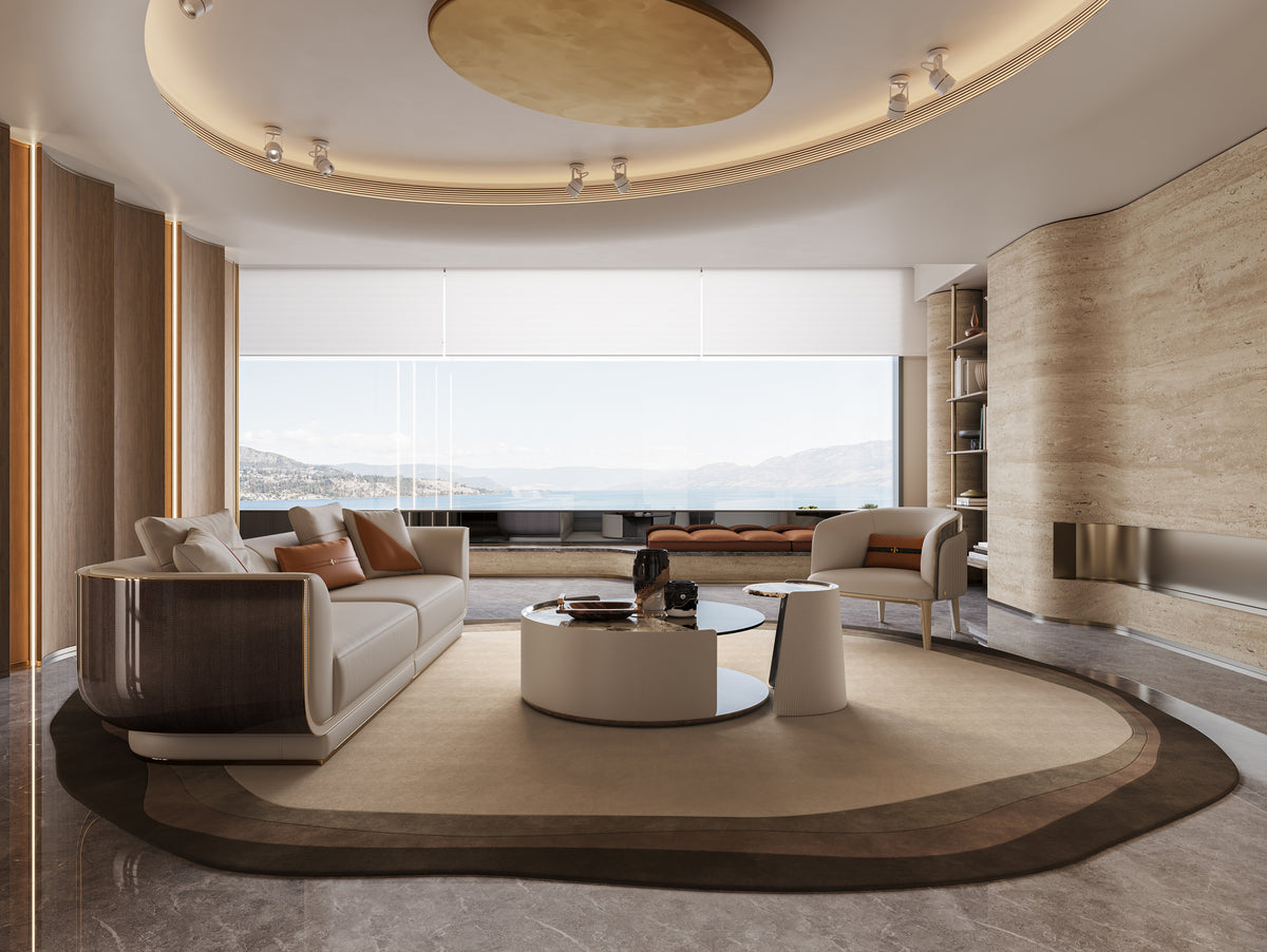 Premium Mirelano Ripley Sofa arranged in a curved seating layout within a spacious luxury lounge.